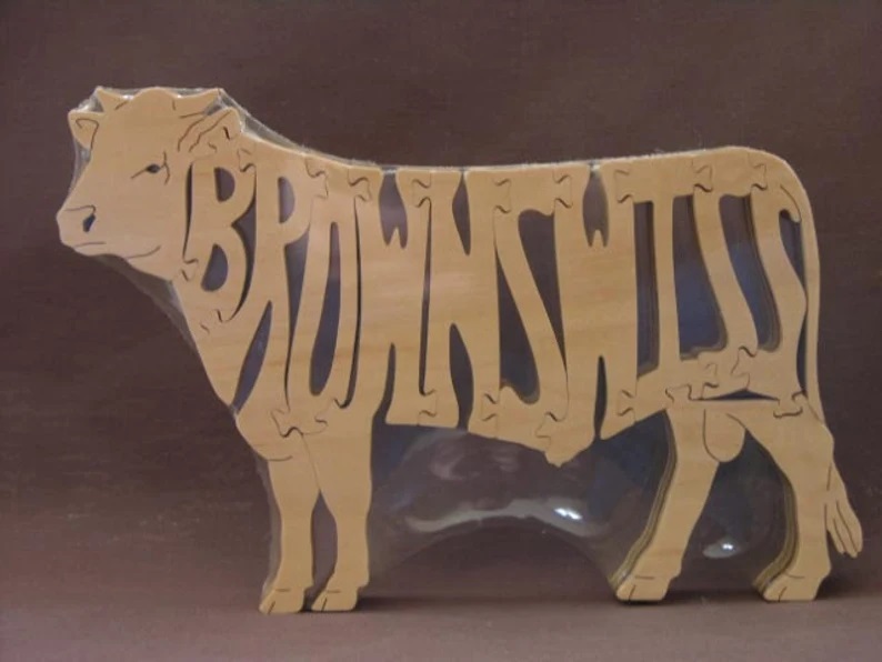 Wood Brown swiss bull Puzzles For Sale
