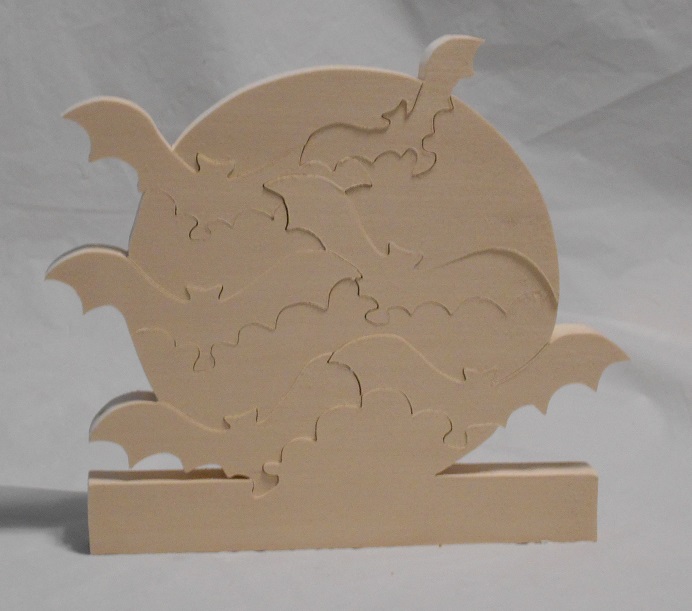 Wood Moon and Bats Puzzle Statuette For Sale