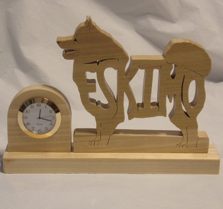Wood Eskimo dog breed Clock For Sale