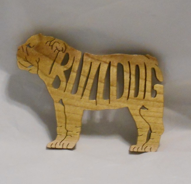 Hand Crafted Wood Bulldog Magnet For Sale