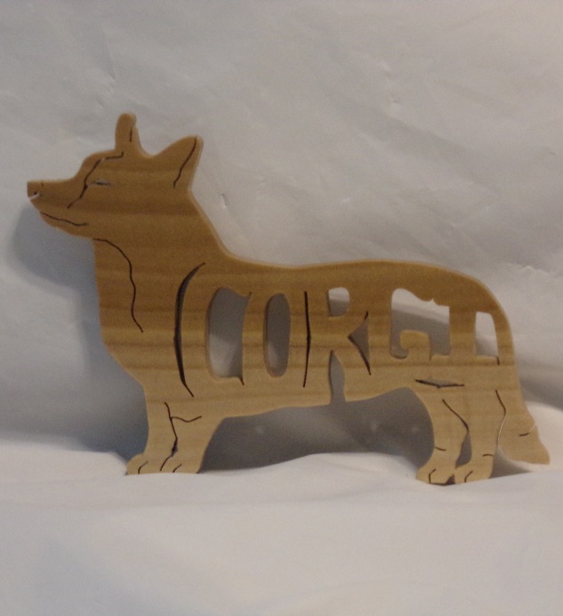 Hand Crafted Wood Corgi Magnet For Sale
