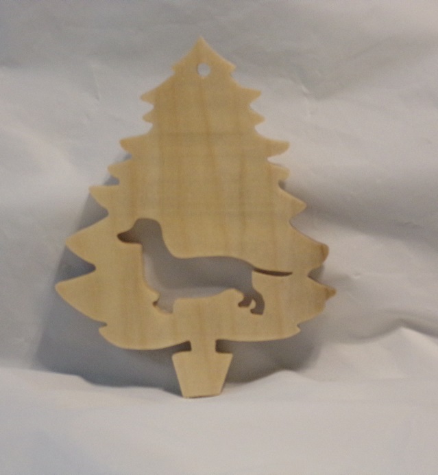 Hand Crafted Wood Dachshund Tree Hanging Ornament For Sale