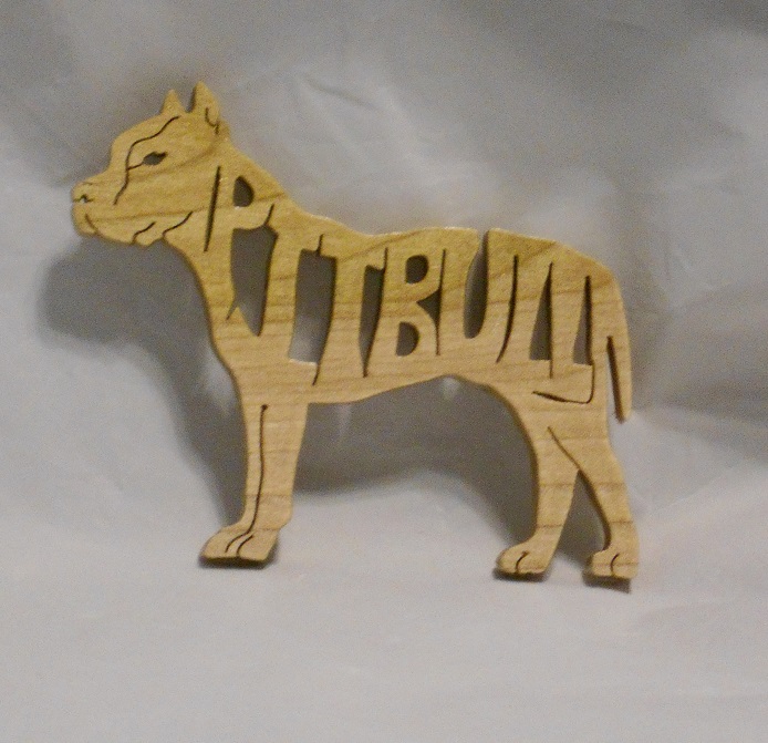 Hand Crafted Wood Pitbull Magnet For Sale
