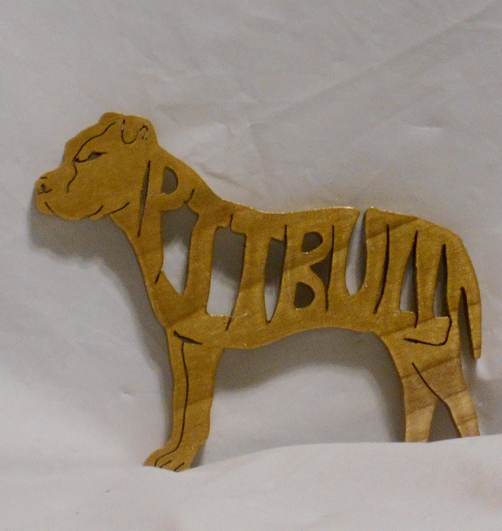 Hand Crafted Wood Pitbull Magnet For Sale