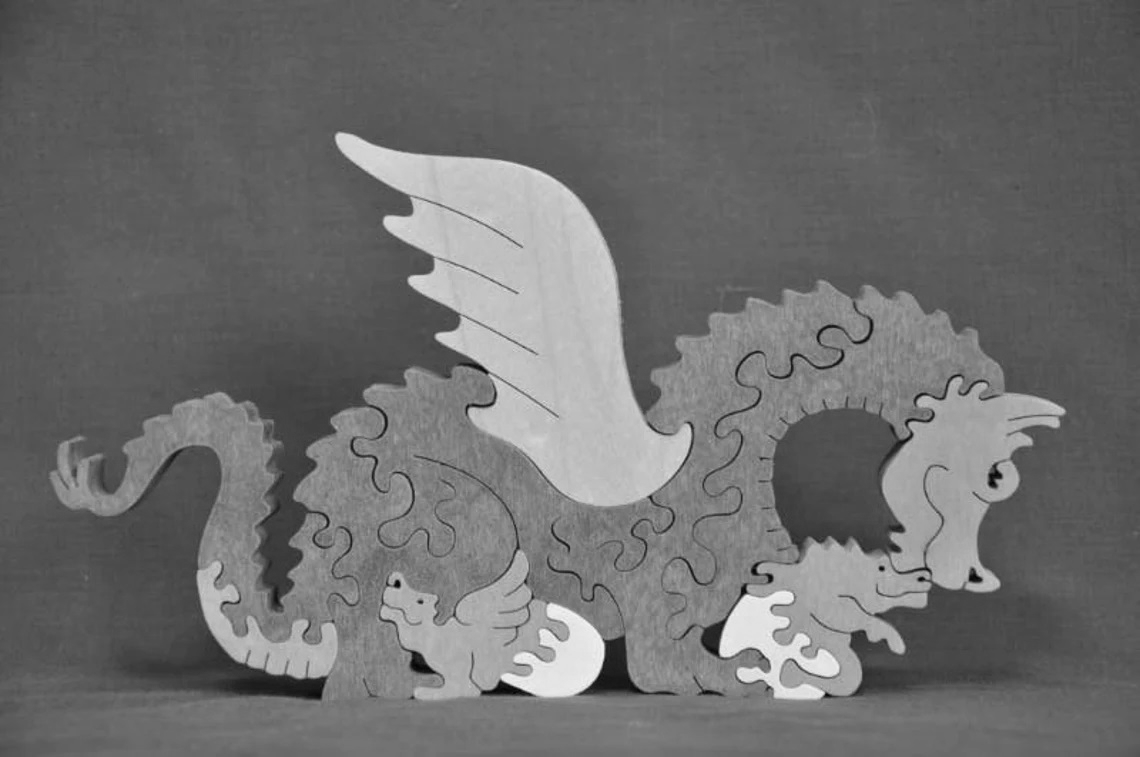 Wood Dragon with Hatchlings Puzzle For Sale