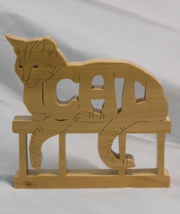 Wood Cat Animal Statuette For Sale