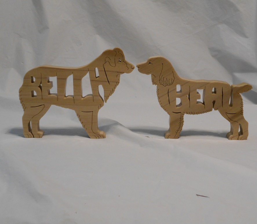 Custom Name Wood Dog Breed Statuettes