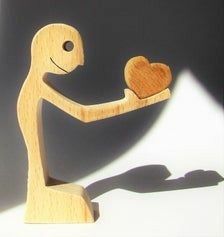 Wood Man with Heart Statuette 