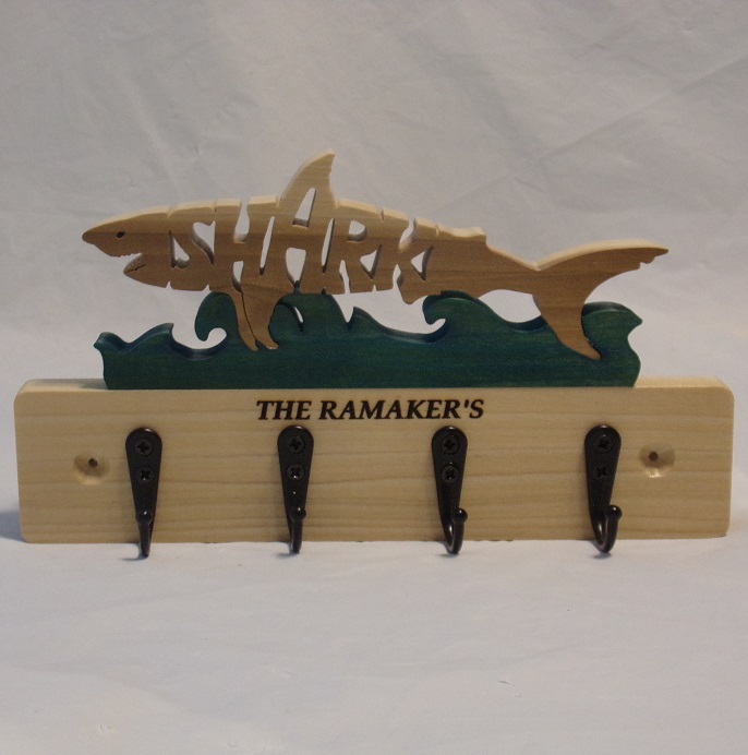 Engraved Name Shark Wood Wall Hangers For Sale