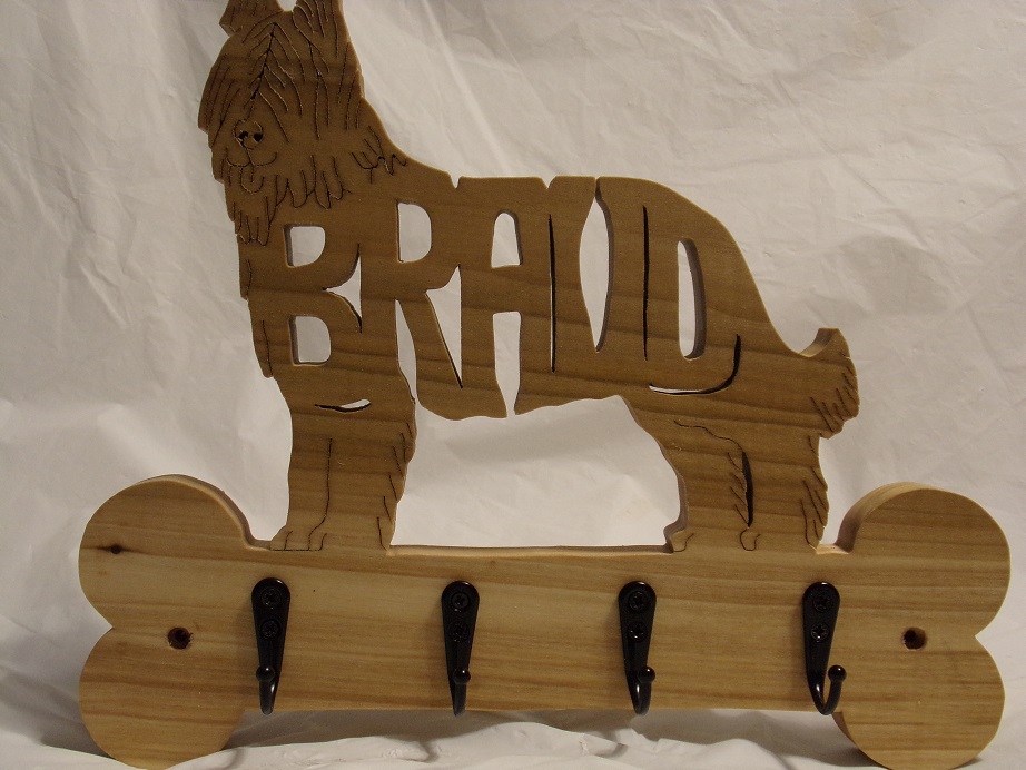 Custom Name Briard Wood Key Holder For Sale