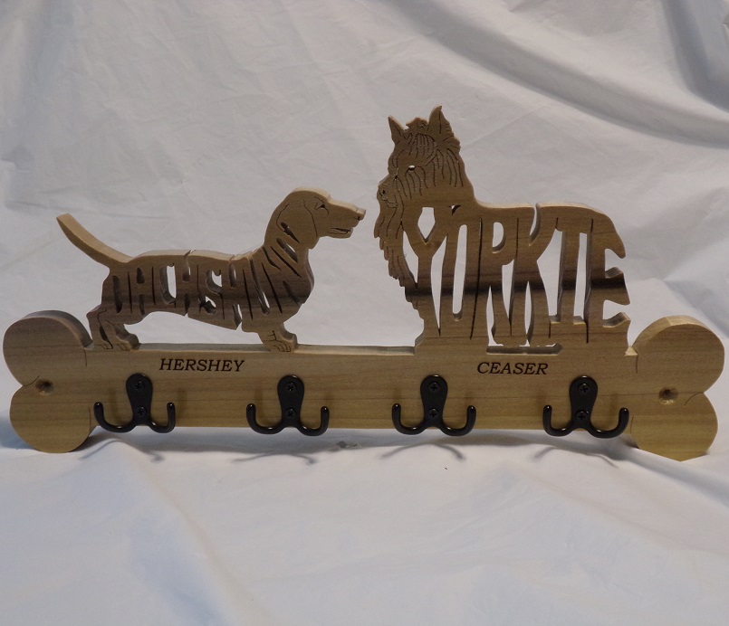 Custom Name Engraved Dachshund/Yorkie dog breed Wood Wall Hangers For Sale
