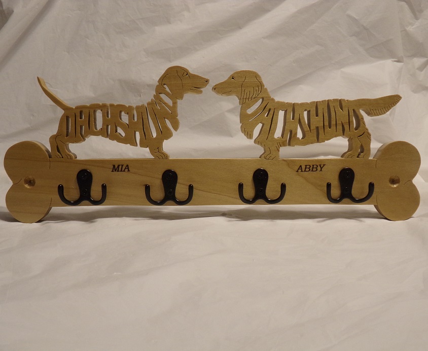Custom Engraved Dachshund Double Wood Wall Hangers For Sale