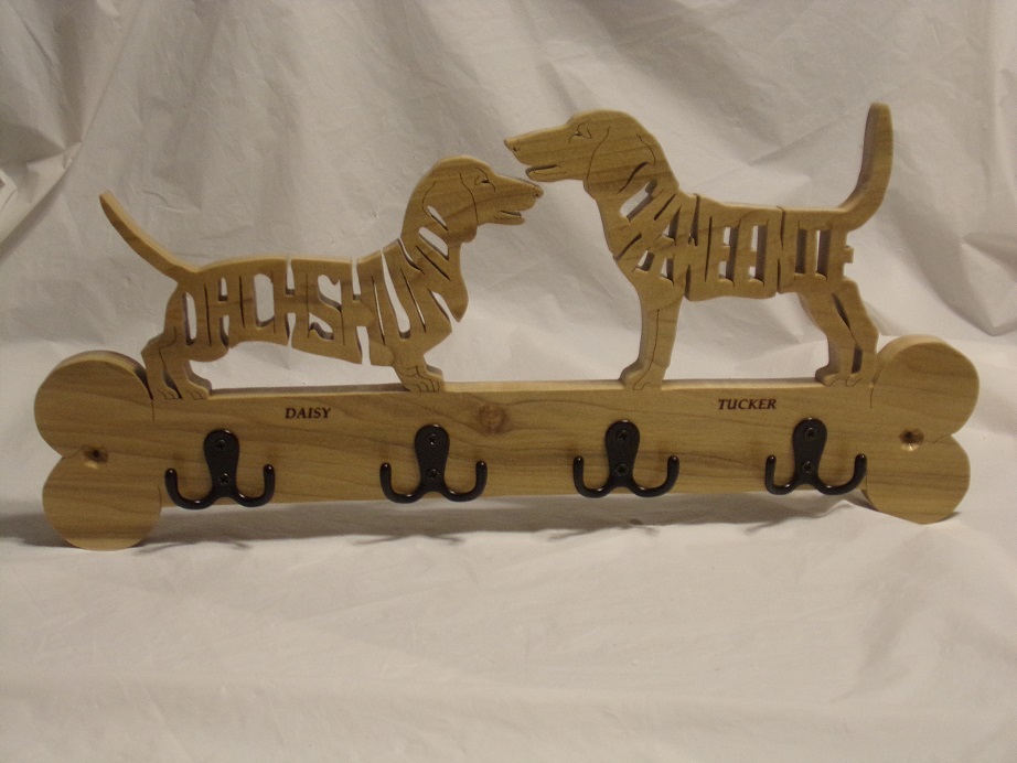 Custom Name Engraved Dachshund/Chiweenie dog breed Wood Wall Hangers For Sale