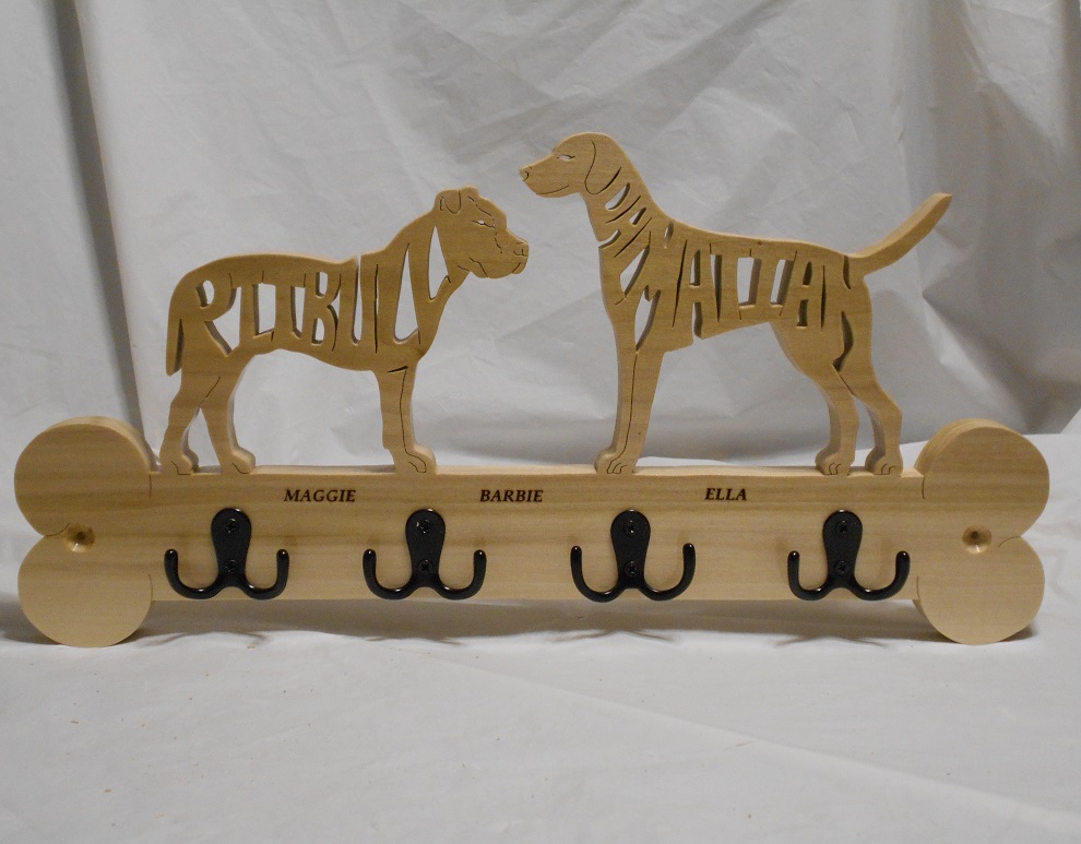 Custom Engraved Pitbull/Dalmation Double Wood Wall Hangers For Sale