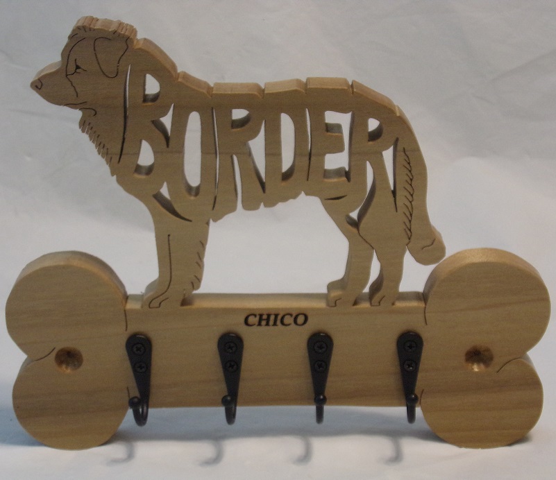 Custom Name Border Collie Wood Key Holder For Sale