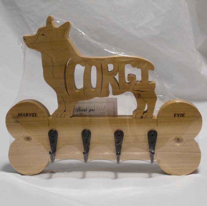 Engraved Corgi Wood Key Holder For Sale