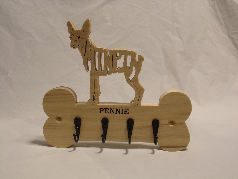 Custom Engraved Minpin (Miniature Pinscher) Wood Wall Hangers For Sale